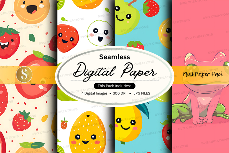 Seamless digital paper pack with fruits and animals