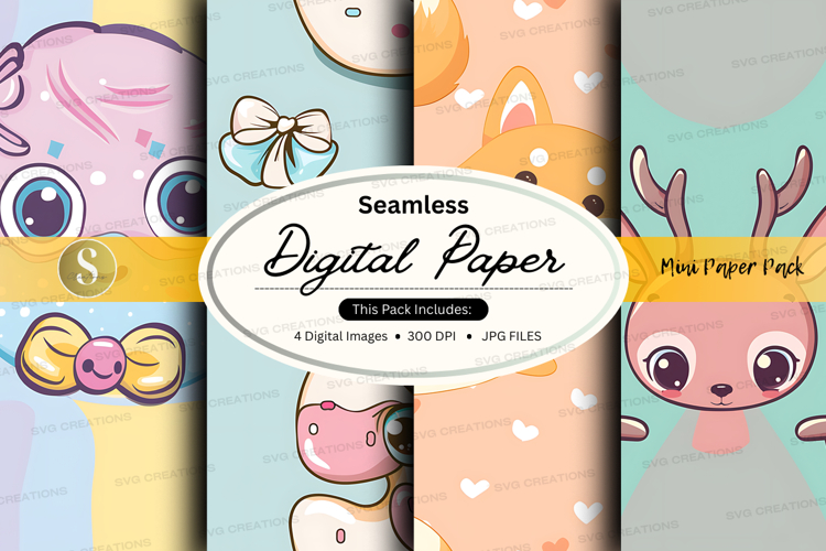 Seamless digital paper pack with cute animal designs