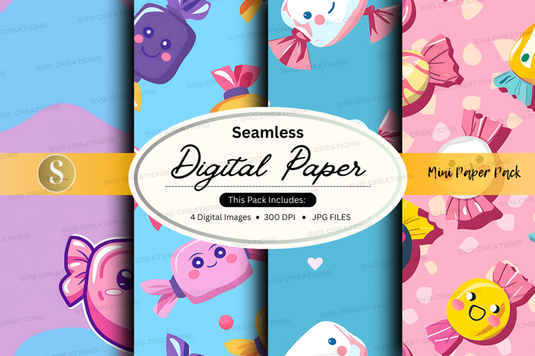Seamless digital paper with cute candy designs