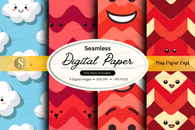 Seamless digital paper with cute animal faces