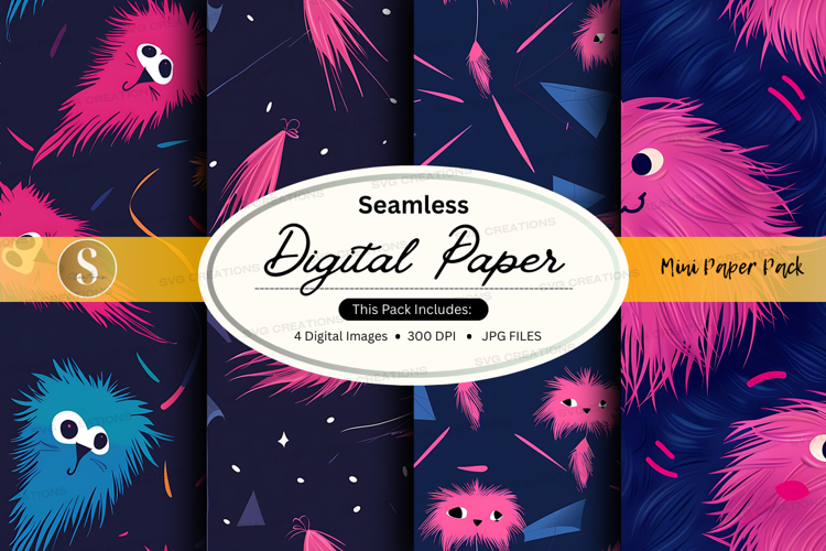Seamless digital paper with monster pattern