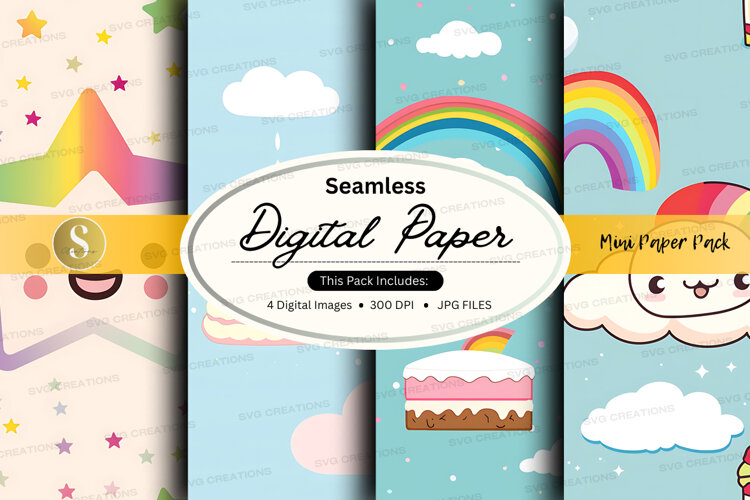 Seamless digital paper pack with pastel and whimsical design