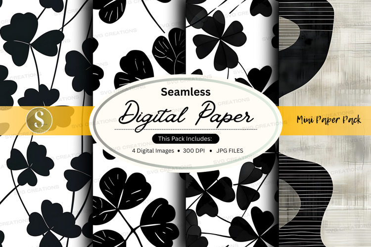 Seamless digital paper - black and white clover pattern