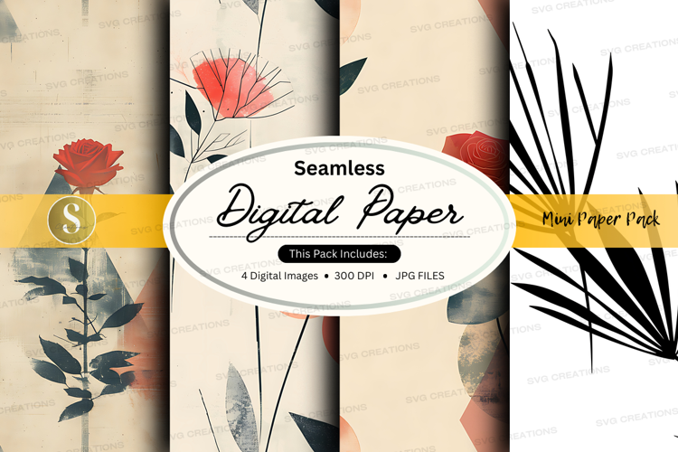 Seamless digital paper with floral and leaf designs