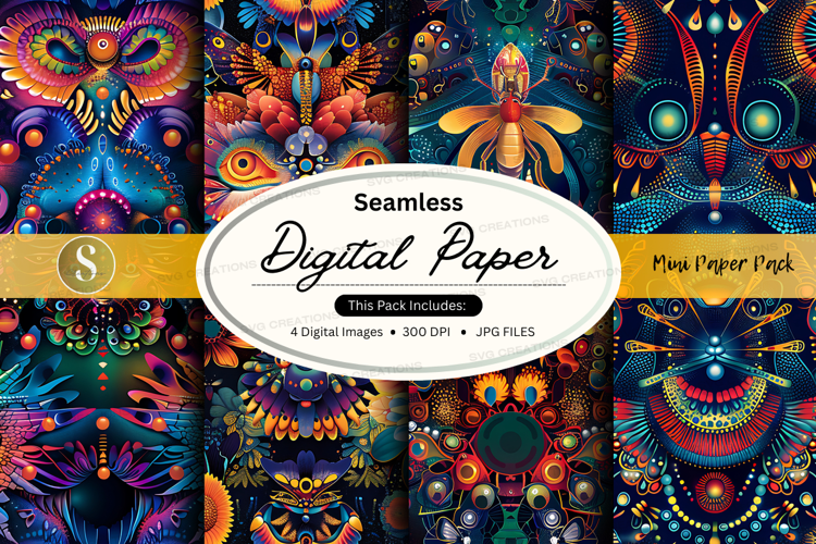 Seamless digital paper with butterfly and floral designs