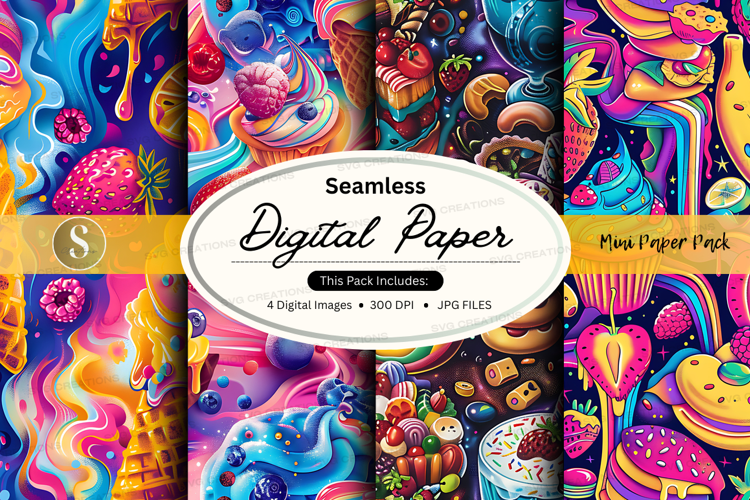 Seamless digital paper with sweet treats pattern