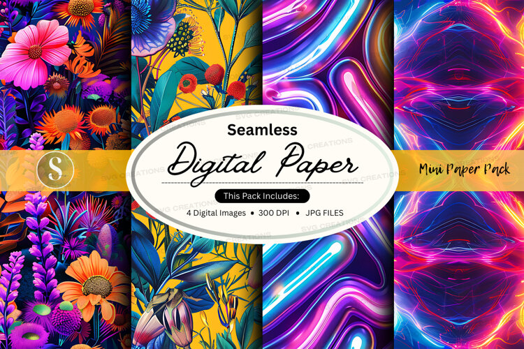 Seamless digital paper pack - floral and abstract designs