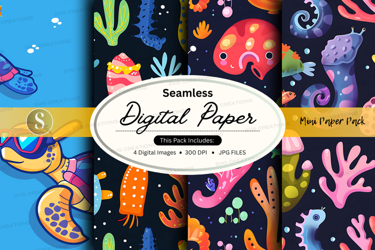 Seamless digital paper mockup with marine life pattern