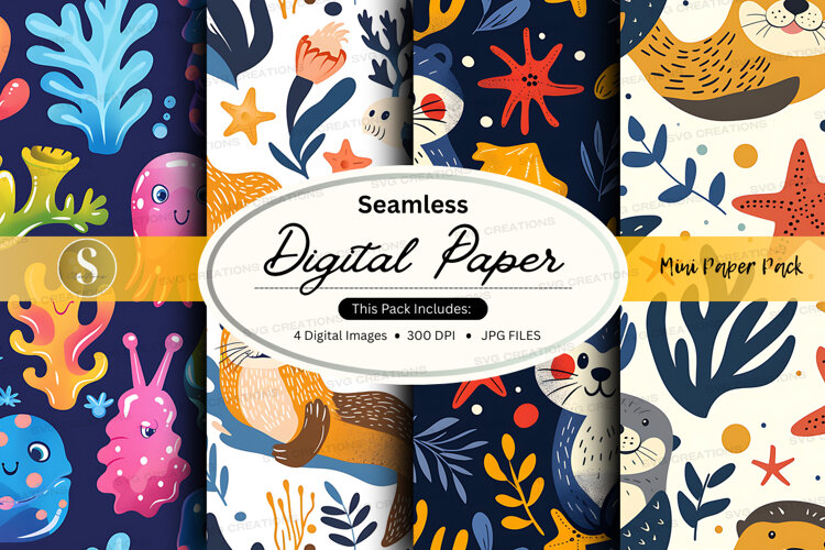 Seamless digital paper mockup with ocean theme example image 1