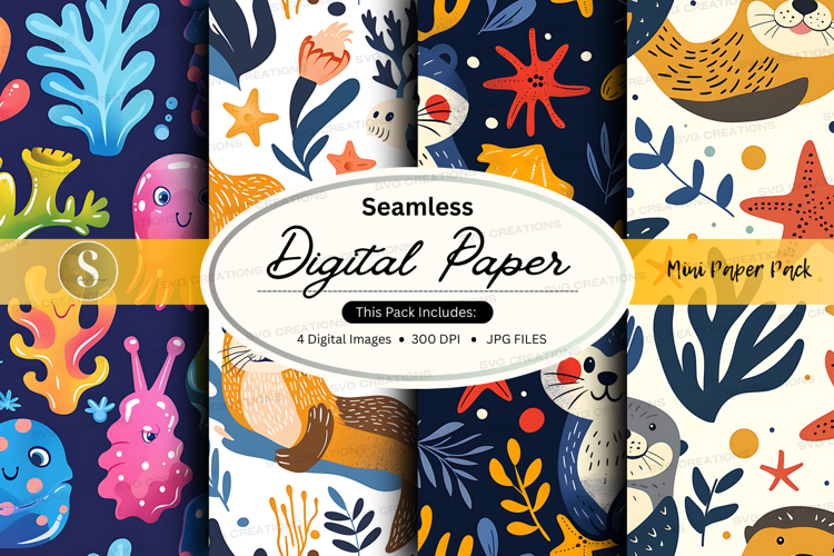 Seamless digital paper mockup with ocean theme