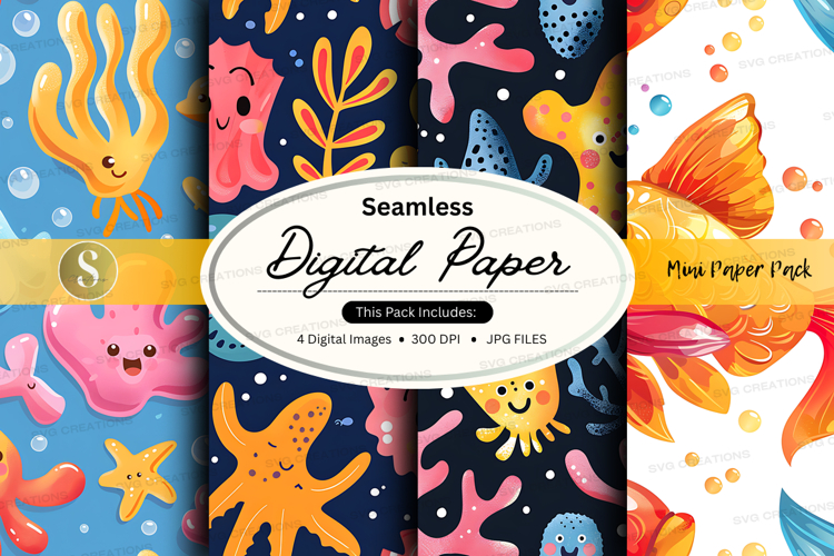 Seamless digital paper - fish and ocean theme