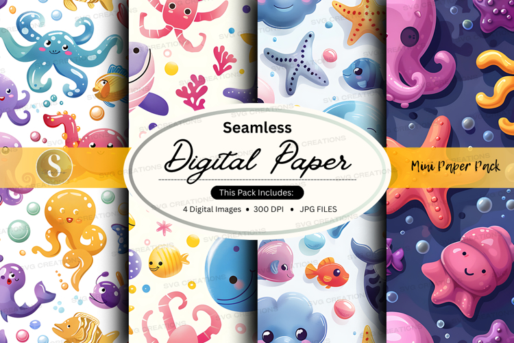 Seamless digital paper - ocean life pattern