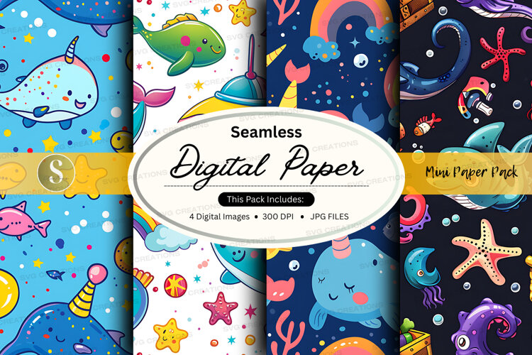 Seamless digital paper with whimsical underwater theme example image 1