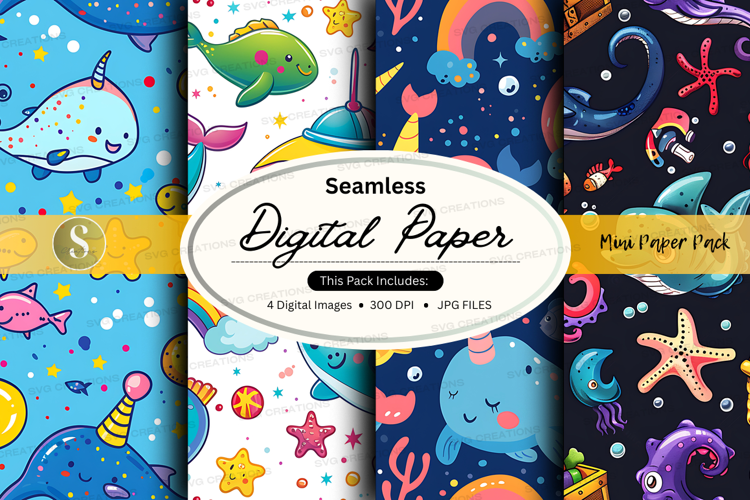 Seamless digital paper with whimsical underwater theme