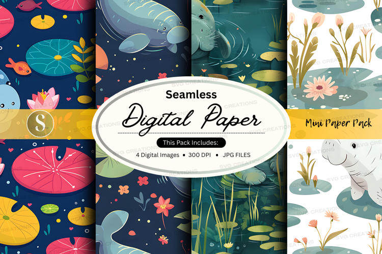 Seamless digital paper - pond life pattern