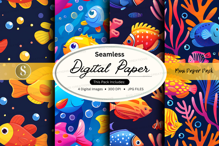 Seamless digital paper pattern with coral and marine life de