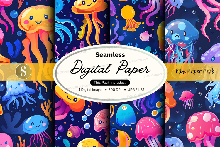 Seamless digital paper with colorful jellyfish pattern