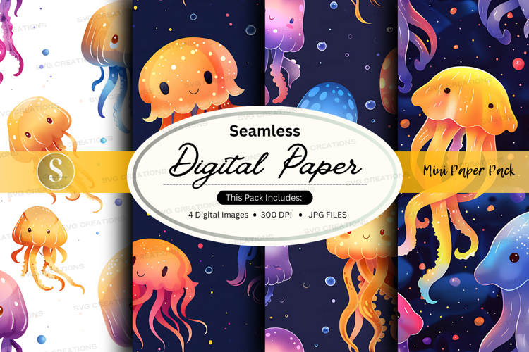 Seamless digital paper with colorful jellyfish pattern