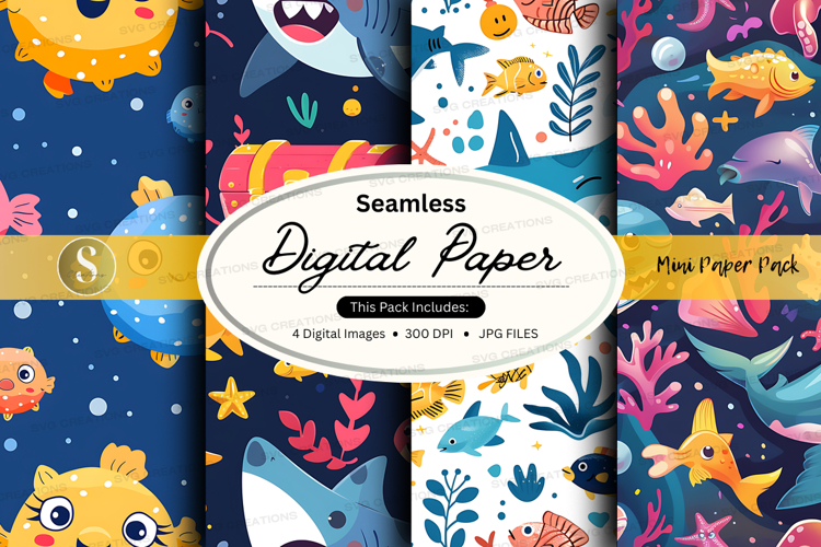 Seamless digital paper with ocean theme