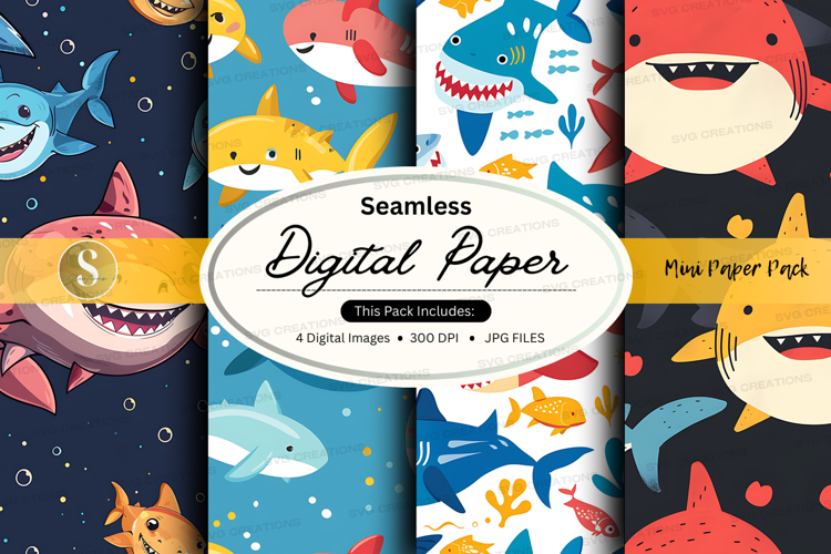 Seamless digital paper with shark pattern