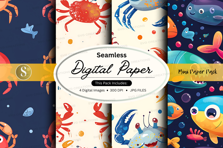 Seamless digital paper with sea creatures