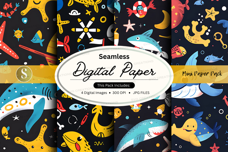 Seamless digital paper pack with ocean theme