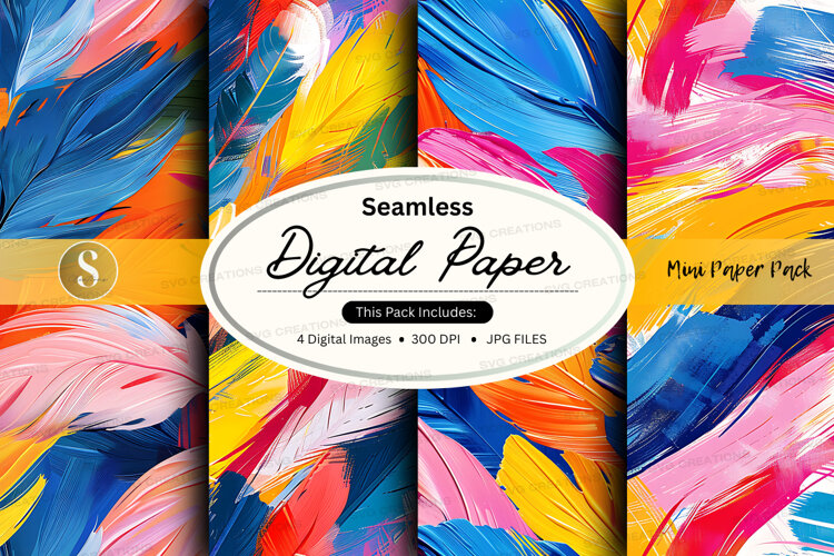 Seamless digital paper with colorful feather pattern example image 1