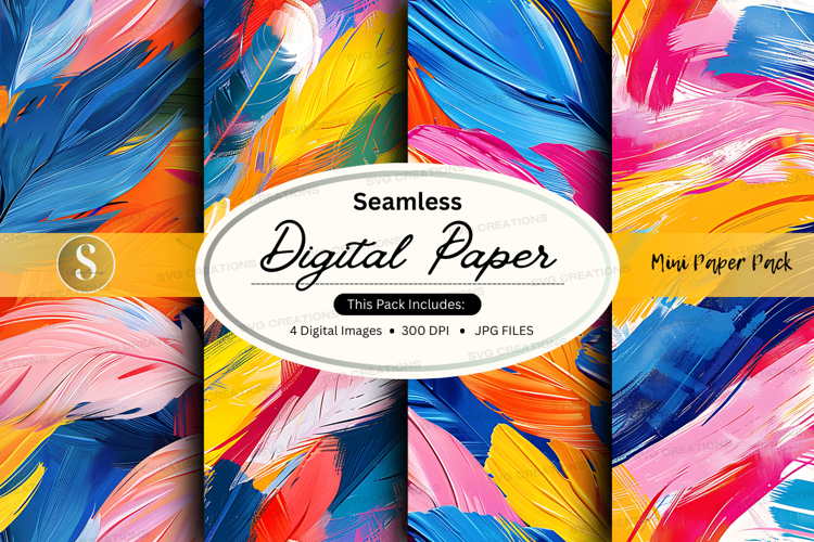 Seamless digital paper with colorful feather pattern