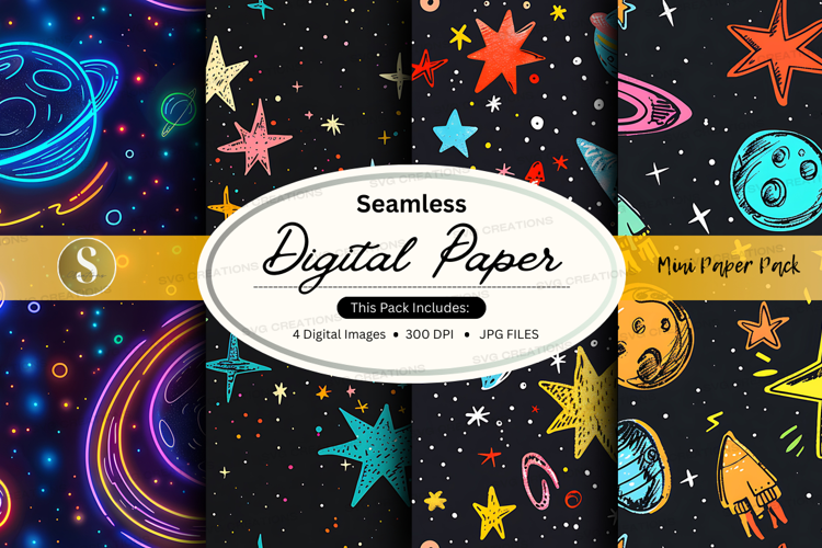 Seamless digital paper with space theme