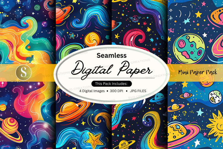 Seamless digital paper with space theme