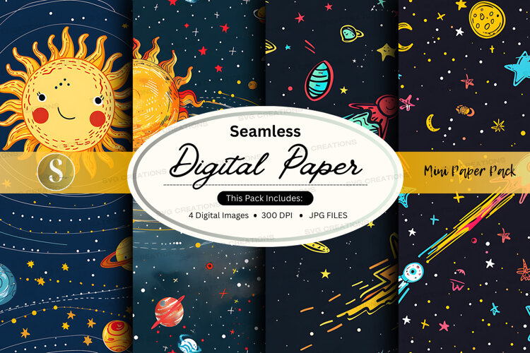 Seamless digital paper mockup with space theme example image 1