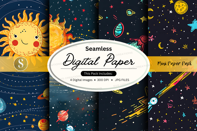 Seamless digital paper mockup with space theme