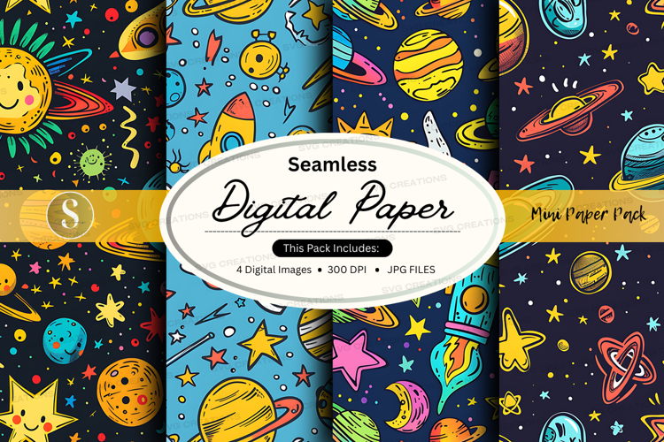 Seamless digital paper with space theme