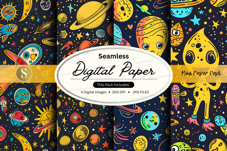 Seamless digital paper mockup with space theme example image 1