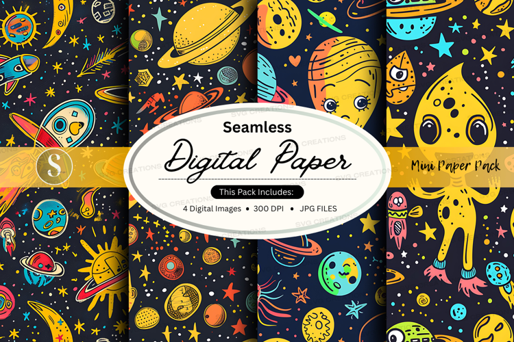Seamless digital paper mockup with space theme