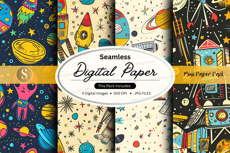 Seamless digital paper with space theme