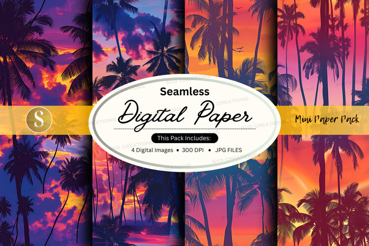 Seamless tropical sunset digital paper pack (6573654)