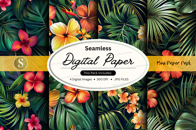 Tropical floral seamless digital paper