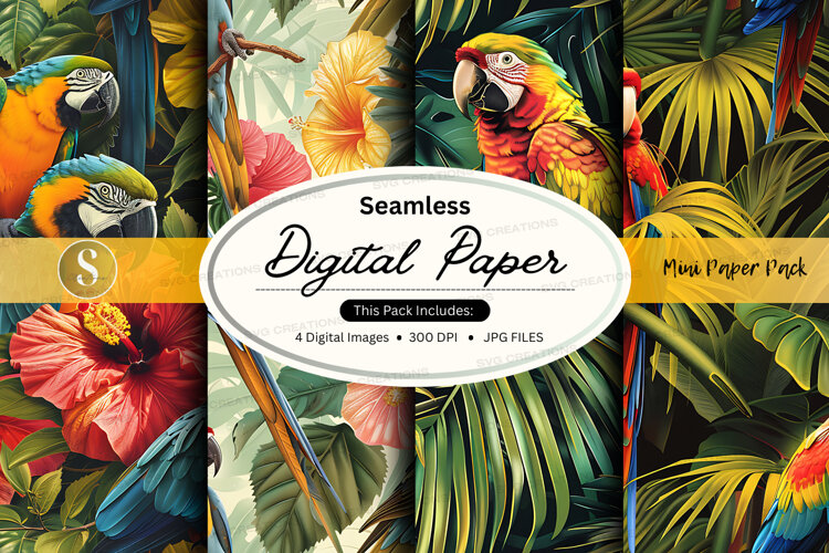 Tropical bird and floral digital paper pack
