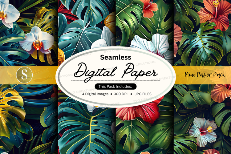 Seamless tropical leaf digital paper