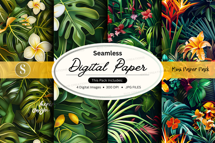 Tropical leaves and flowers seamless digital paper