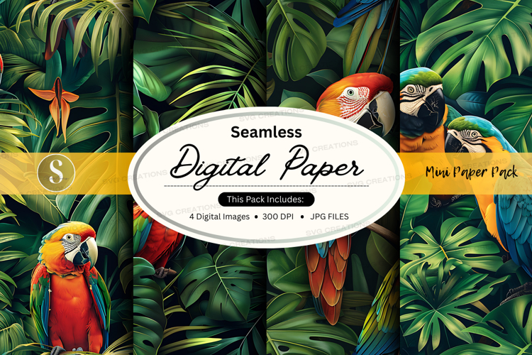 Seamless tropical digital paper with parrots