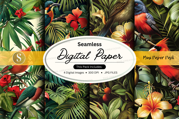 Tropical bird and floral digital paper pack (6573649)