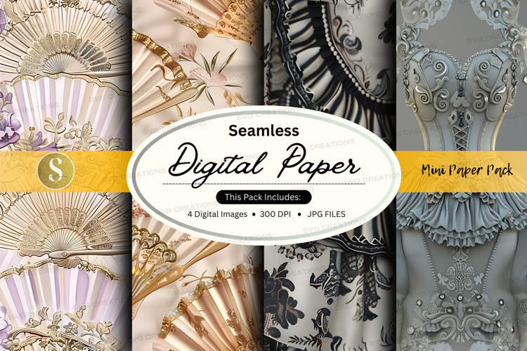 Seamless digital paper - vintage fan and ornate designs