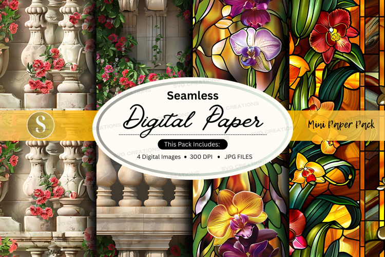 Seamless digital paper - floral and balustrade pattern