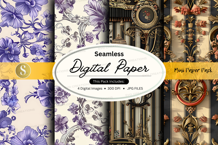 Seamless digital paper - vintage floral and ornate design pa