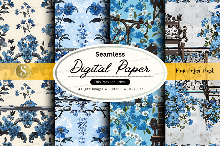 Seamless digital paper with floral and vintage design