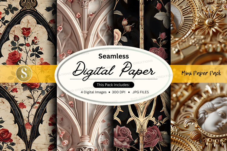 Seamless digital paper - vintage floral and ornate designs