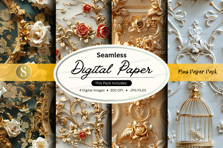 Seamless digital paper - vintage floral and ornate designs