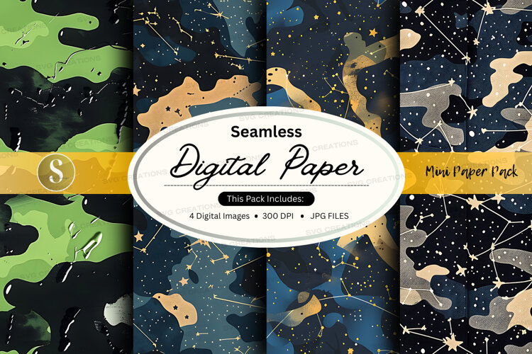 Seamless digital paper - camouflage and constellation patter example image 1